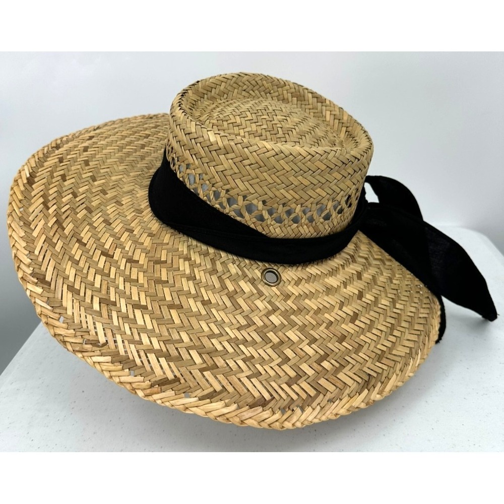 Dorfman Pacific Women's Straw Fedora Hat Black Ribbon Band Wide Brim Summer Sun - Picture 6 of 15